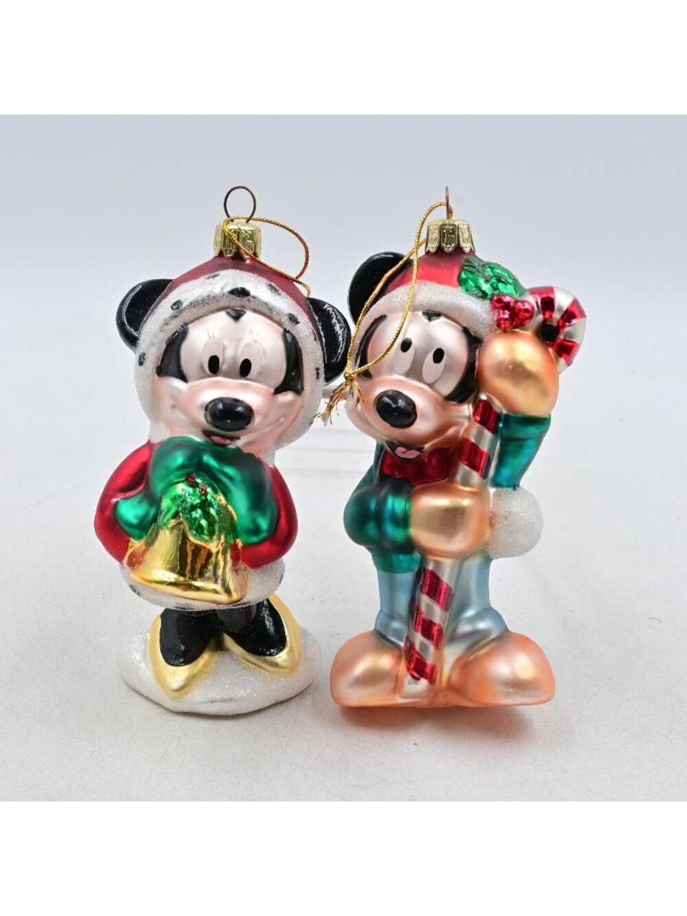 Disney Mickey & Minnie Christmas Glass Ornaments Set Holiday Figurines 2 Piece